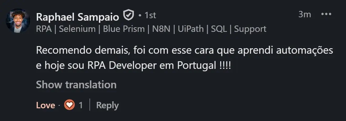 Depoimento de aluno