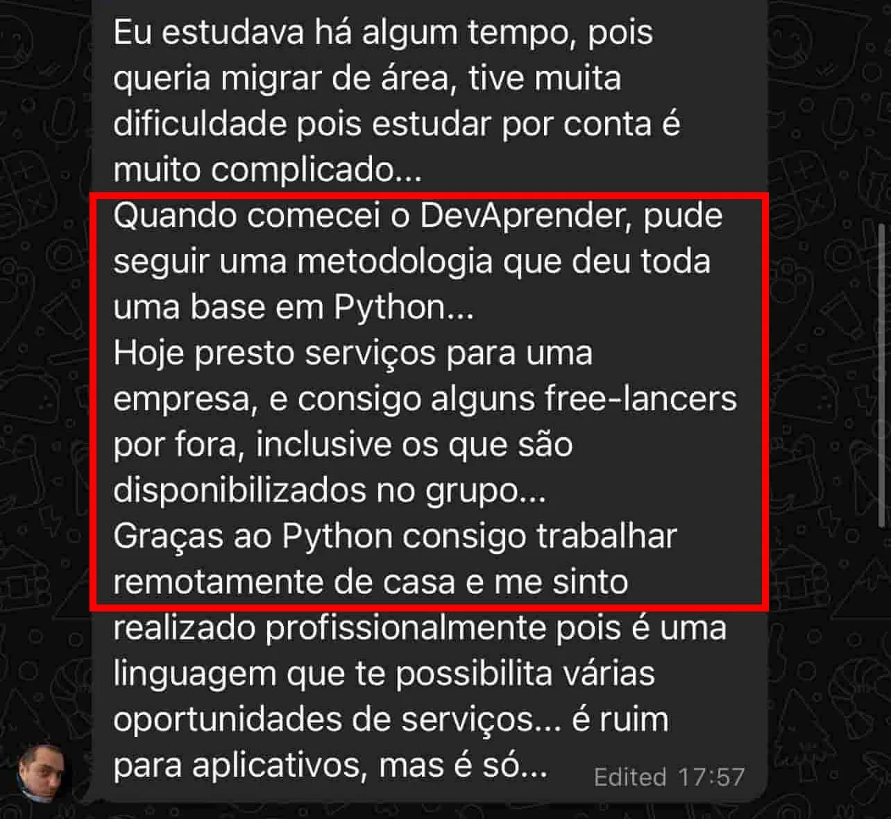 Depoimento de aluno