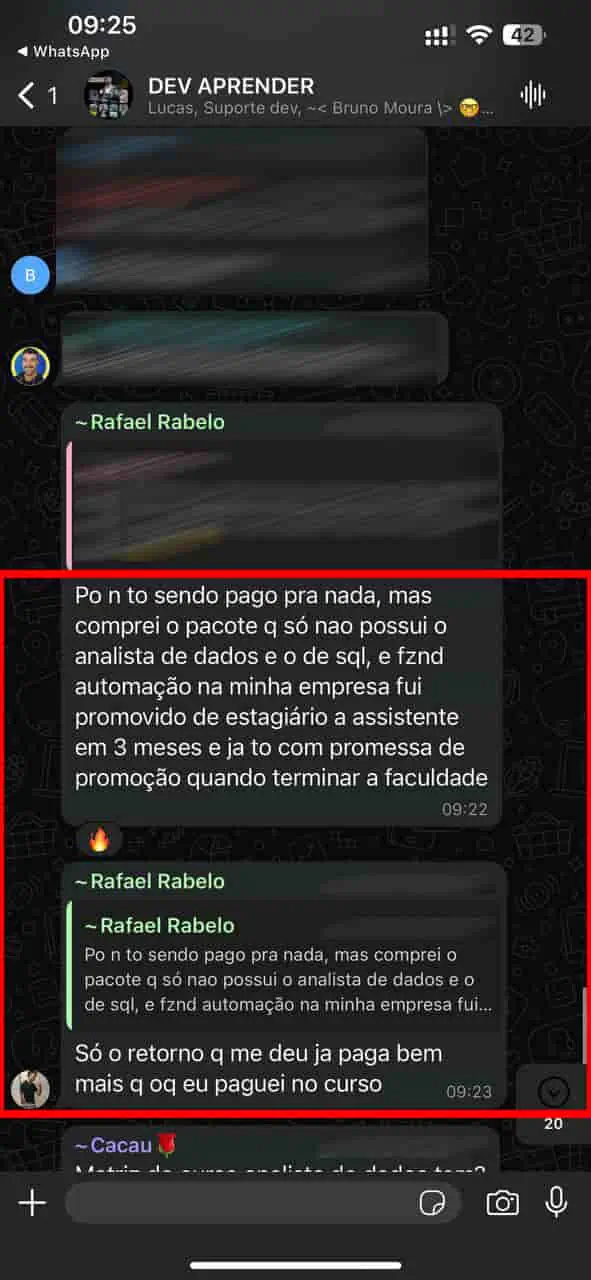 Depoimento de aluno