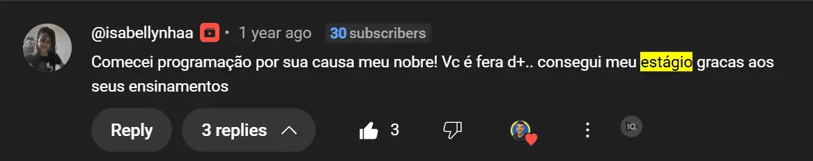 Depoimento de aluno